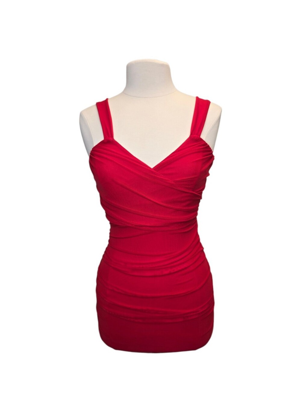 Lucy In The Sky Women's S Sweetheart Sleeveless Ruched Red Bodycon Mini Dress